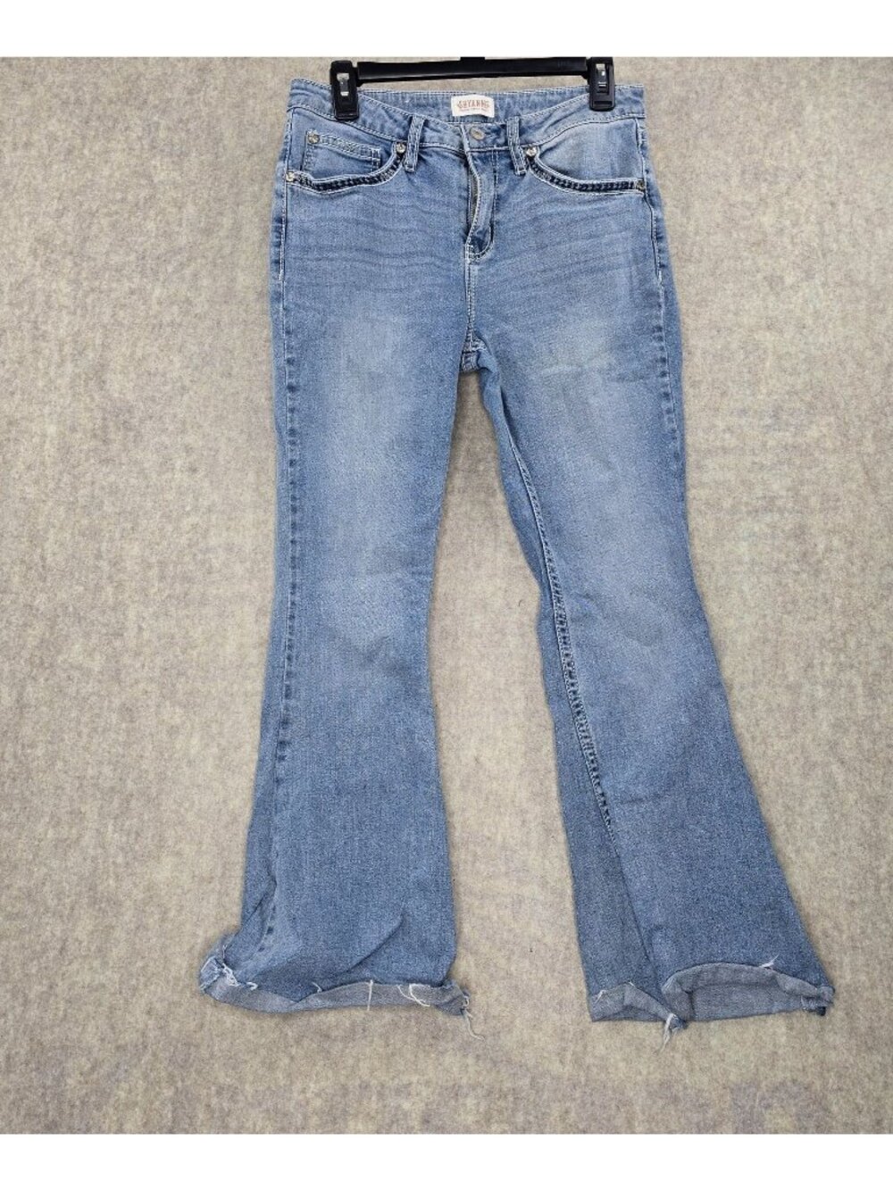 Shyanne Women’s Light Blue Bootcut Jeans Mid-Rise Distressed Hem Size 31 Short
